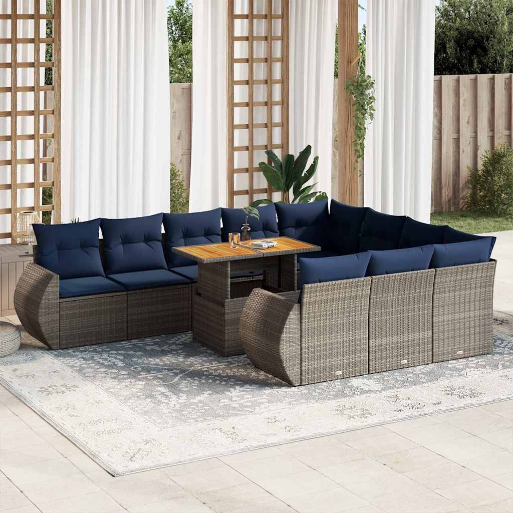 11-delige Loungeset met kussens poly rattan grijs is nu te koop bij PeponiXL, paradijselijk wonen!