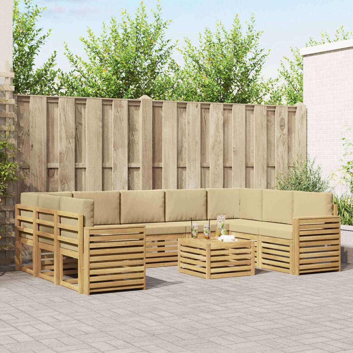 Buiten bankenset 10 pcs Wit en Beige 59 x 59 x 37 cm Polyester is nu te koop bij PeponiXL, paradijselijk wonen!
