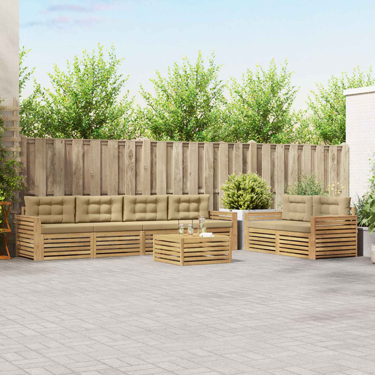 Buiten bankenset 7 pcs Wit en Beige Massief Acaciahout is nu te koop bij PeponiXL, paradijselijk wonen!