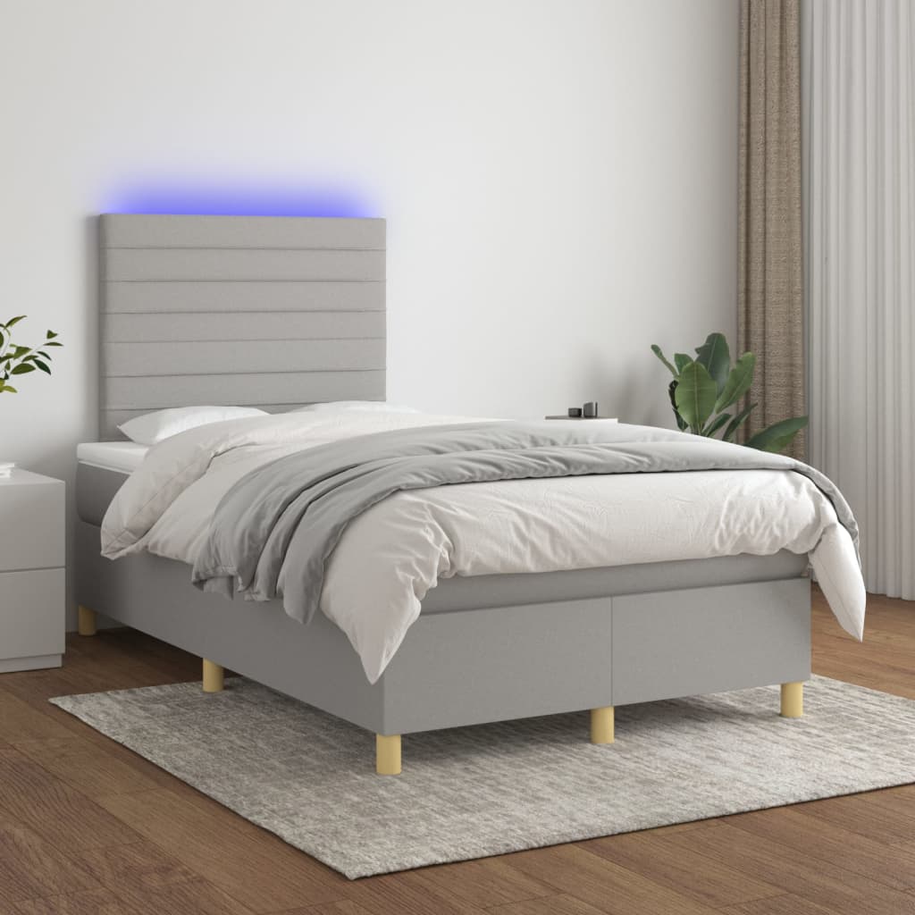 Boxspring met matras en LED stof lichtgrijs 120x200 cm is nu te koop bij PeponiXL, paradijselijk wonen!