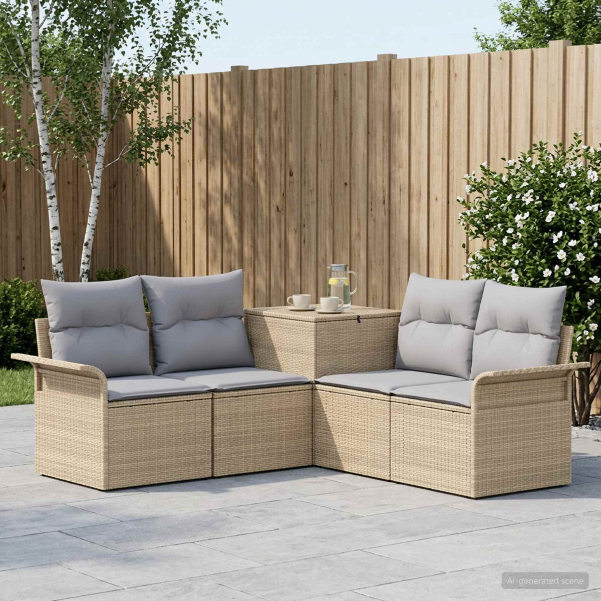 Bankstel 5 st Beige en Licht Grijs Poly Rattan en Staal is nu te koop bij PeponiXL, paradijselijk wonen!