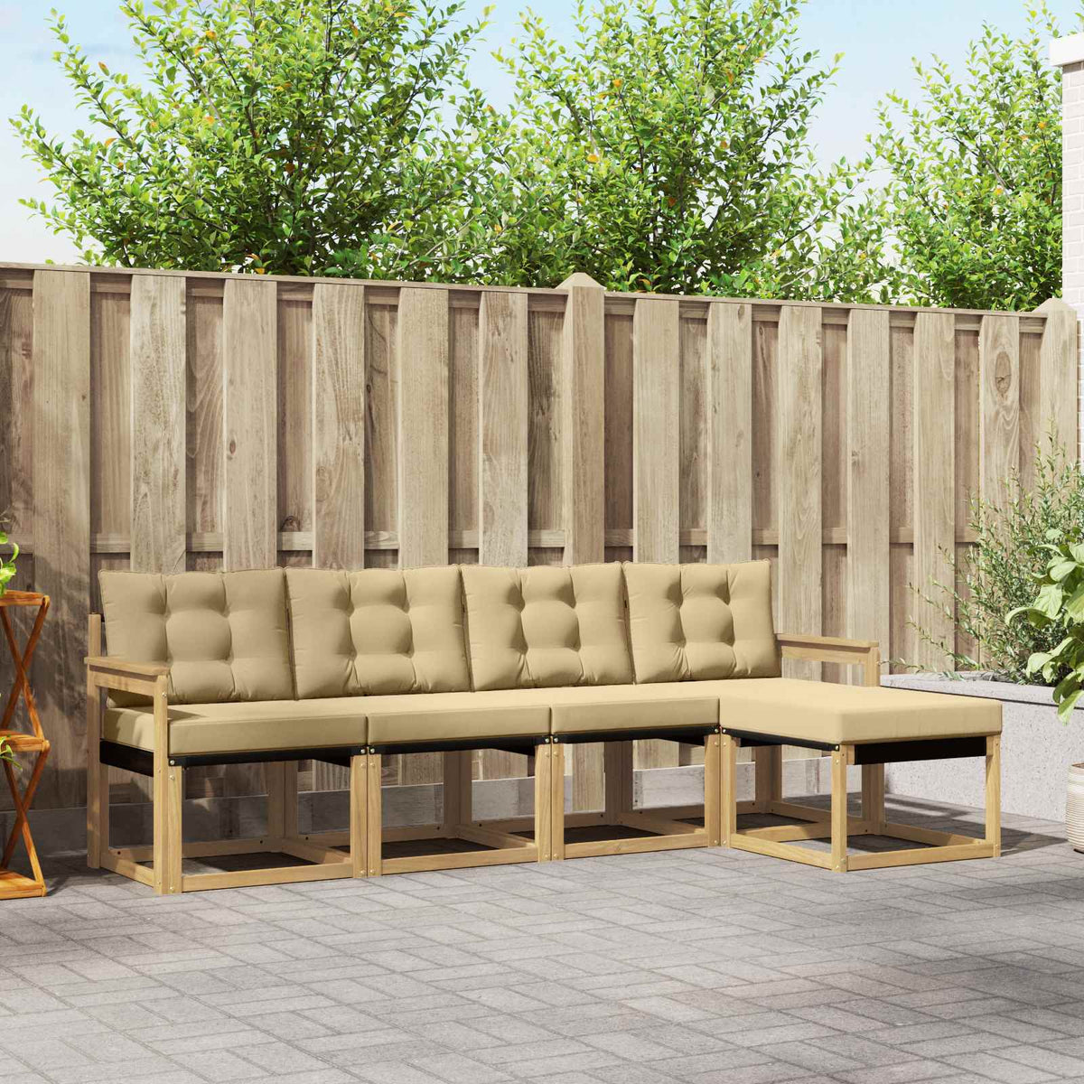 Buiten bankenset met kussen 5 pcs Wit en Beige is nu te koop bij PeponiXL, paradijselijk wonen!