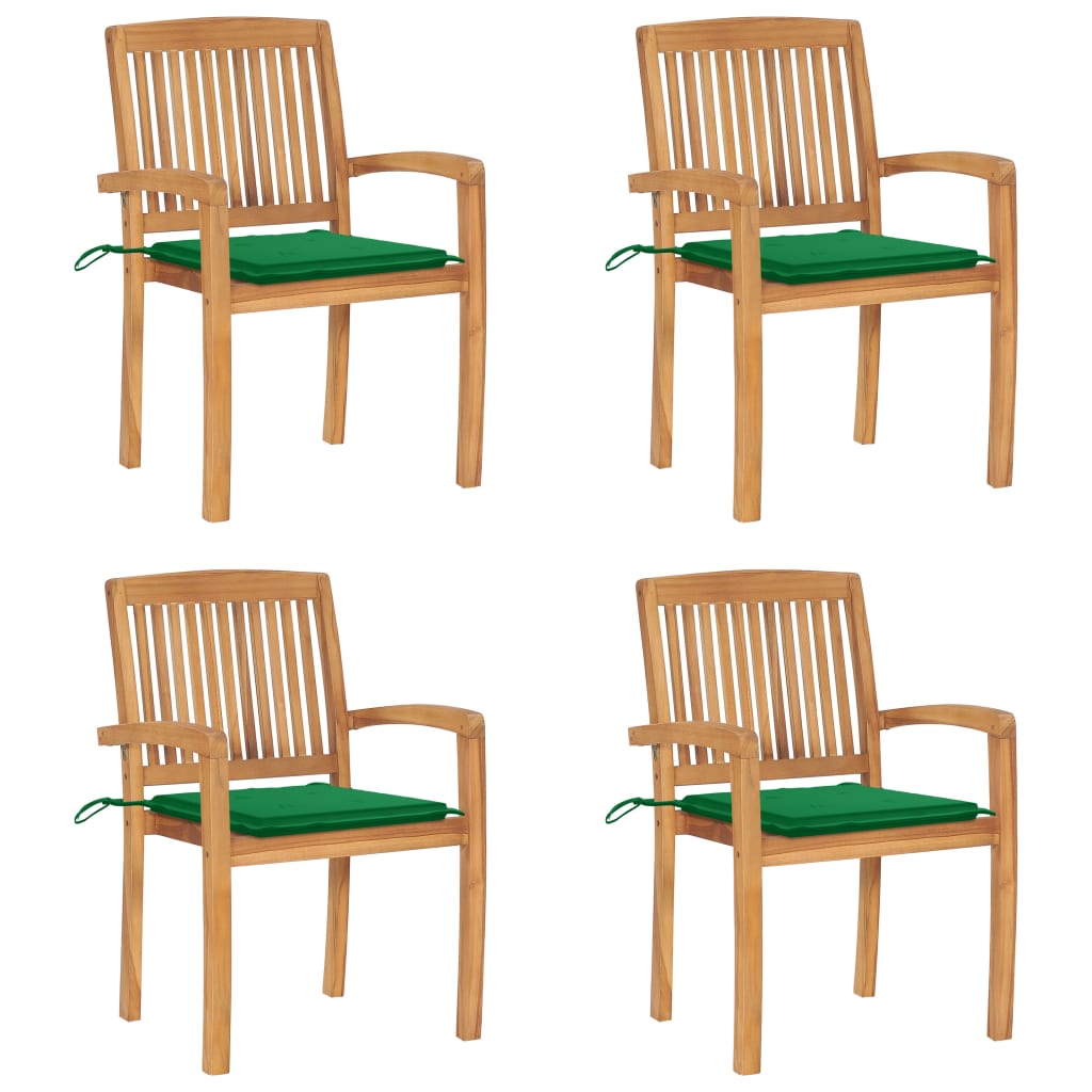 Tuinstoelen stapelbaar 4 st met kussens massief teakhout is nu te koop bij PeponiXL, paradijselijk wonen!