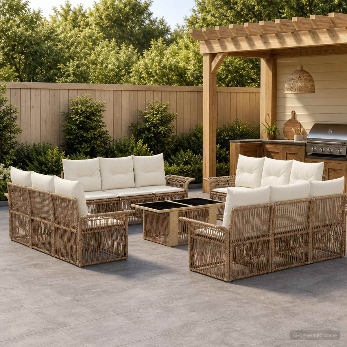 Tuinbankenset 13 st Beige en Crème Wit poly rattan is nu te koop bij PeponiXL, paradijselijk wonen!