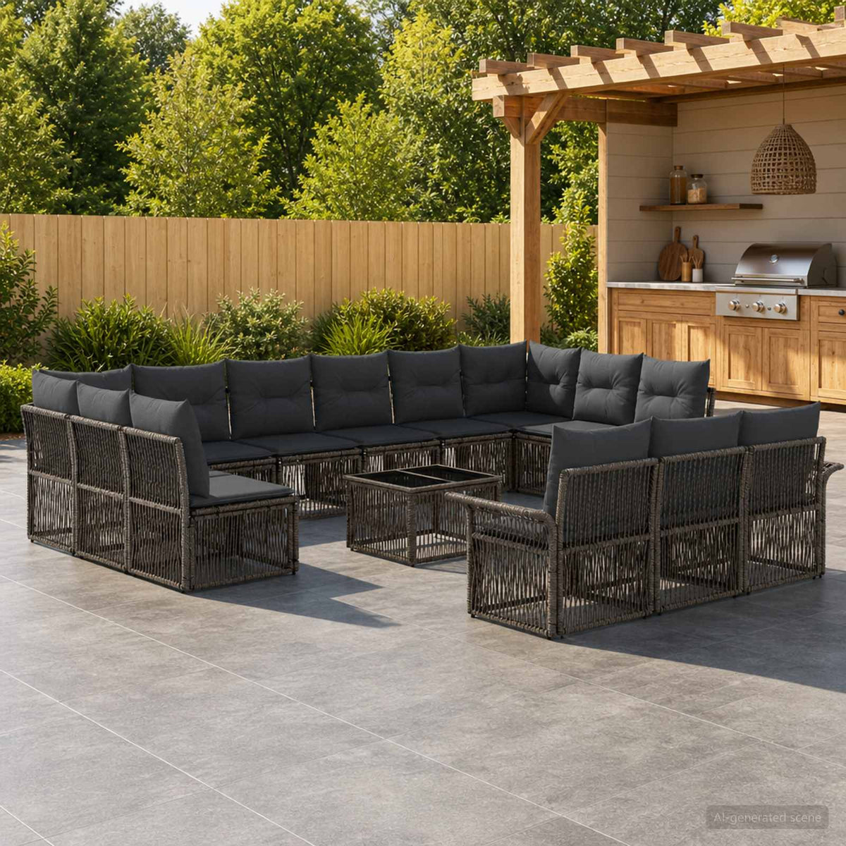 Tuinbankenset 14 pcs Grijs poly rattan is nu te koop bij PeponiXL, paradijselijk wonen!
