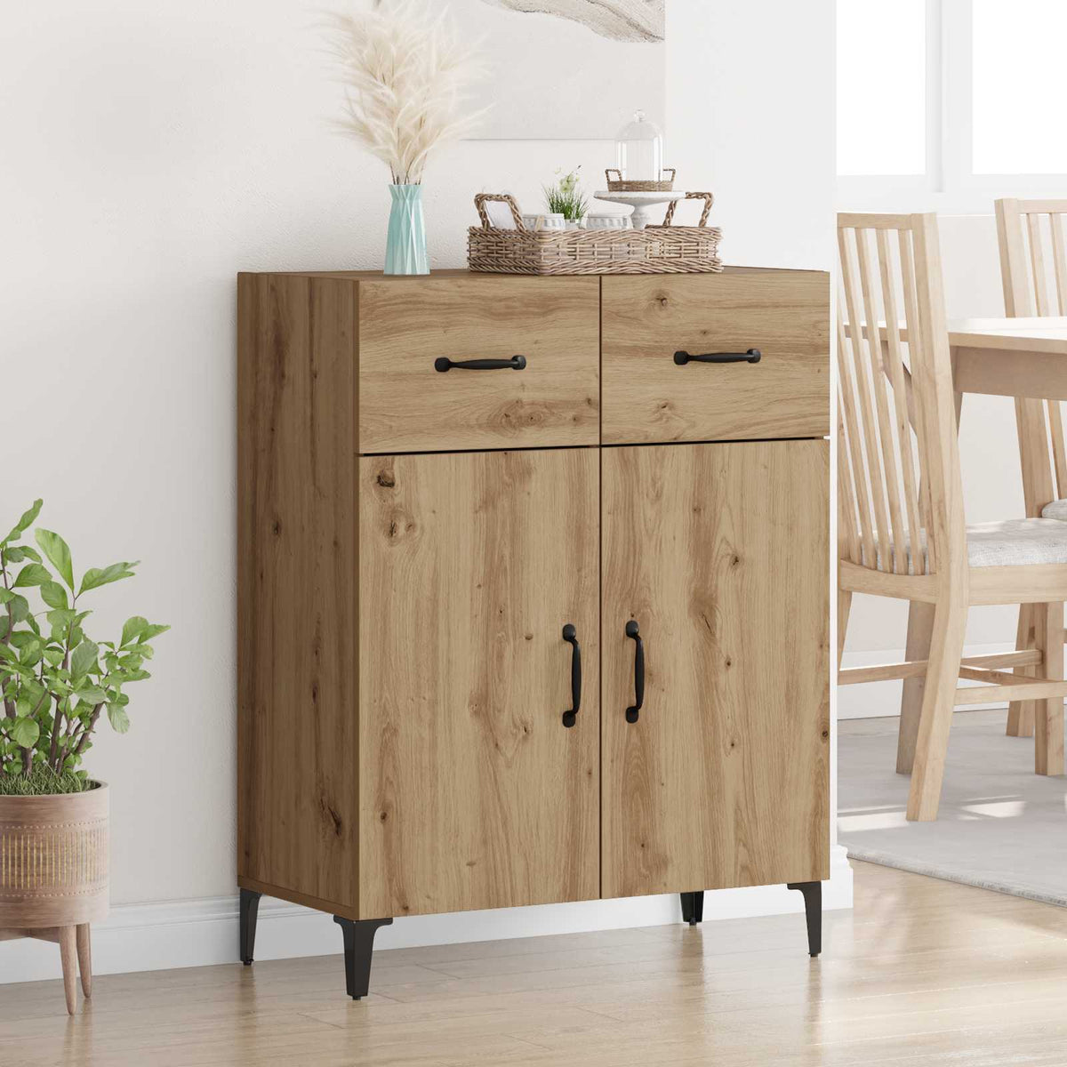 Dressoir Artisan Eiken 69,5 x 34 x 90 cm Bewerkt hout is nu te koop bij PeponiXL, paradijselijk wonen!