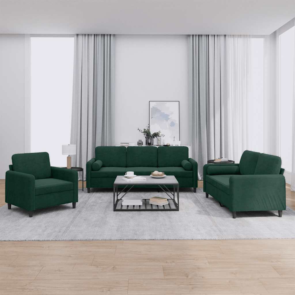 3-delige Loungeset met kussens fluweel donkergroen is nu te koop bij PeponiXL, paradijselijk wonen!