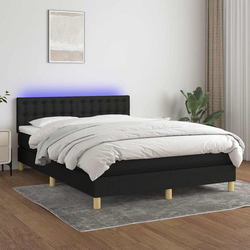 Boxspring met matras en LED stof zwart 140x200 cm is nu te koop bij PeponiXL, paradijselijk wonen!