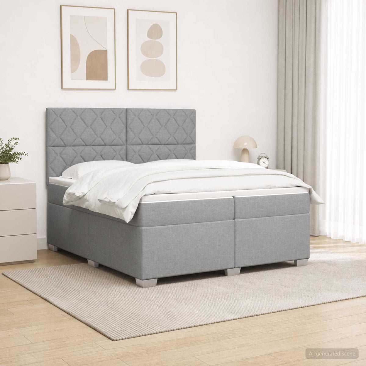 Boxspringbed met matras Lichtgrijs 200 x 200 cm Stof is nu te koop bij PeponiXL, paradijselijk wonen!
