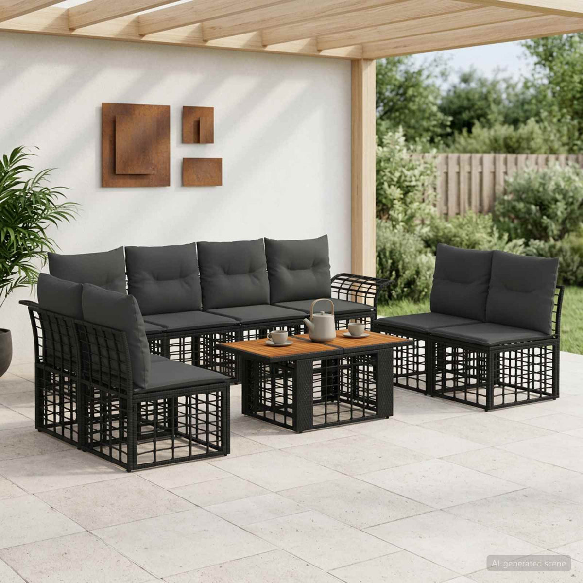 Tuinbankenset 9 st Zwart en Donkergrijs poly rattan is nu te koop bij PeponiXL, paradijselijk wonen!