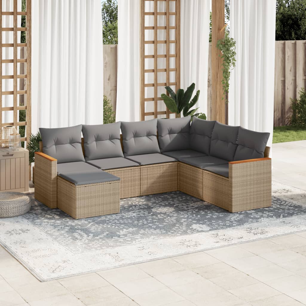 7-delige Loungeset met kussens poly rattan beige is nu te koop bij PeponiXL, paradijselijk wonen!