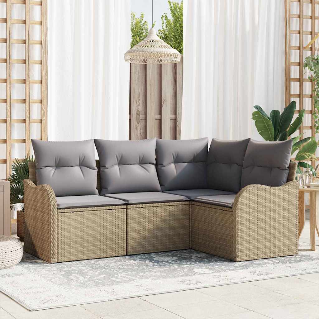 Tuin Sofa Set met opslag 4 pcs Beige poly rattan is nu te koop bij PeponiXL, paradijselijk wonen!