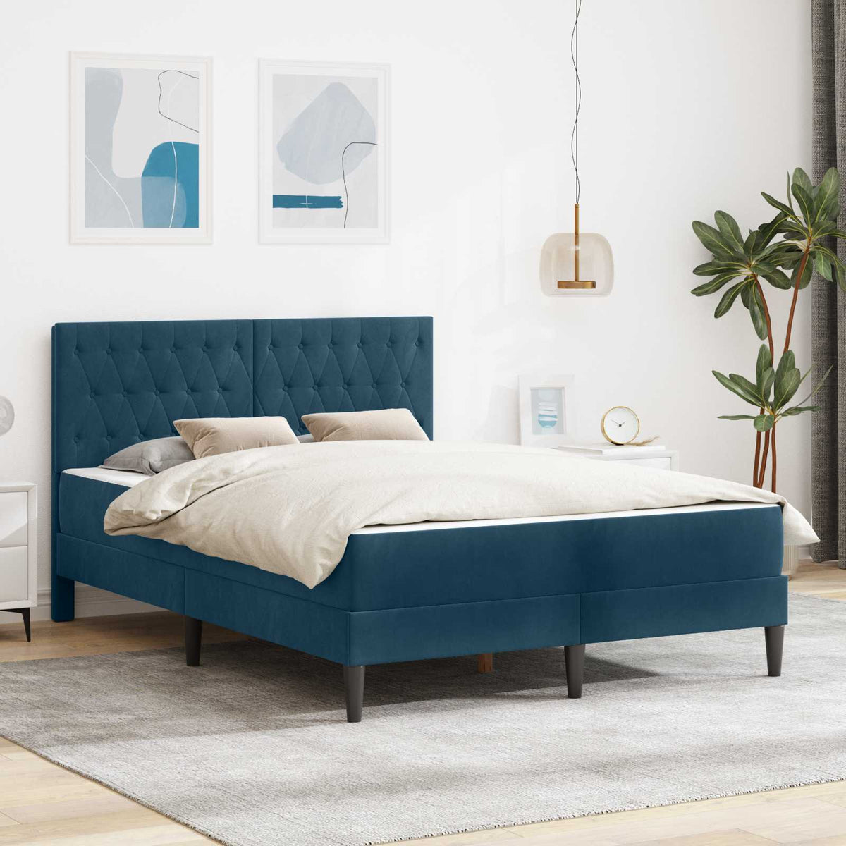 Bedframe met matras met hoofdeinde Blauw 140 x 190 cm Fluweel is nu te koop bij PeponiXL, paradijselijk wonen!