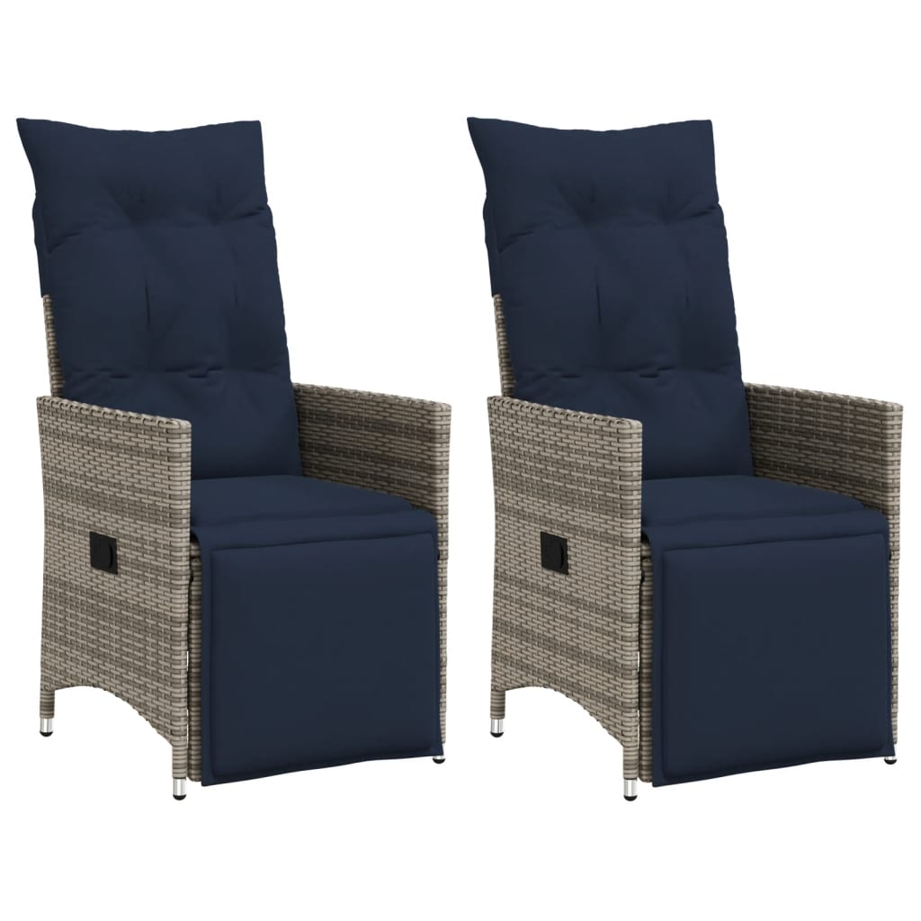 Tuinstoelen 2 st verstelbaar met kussens poly rattan grijs is nu te koop bij PeponiXL, paradijselijk wonen!