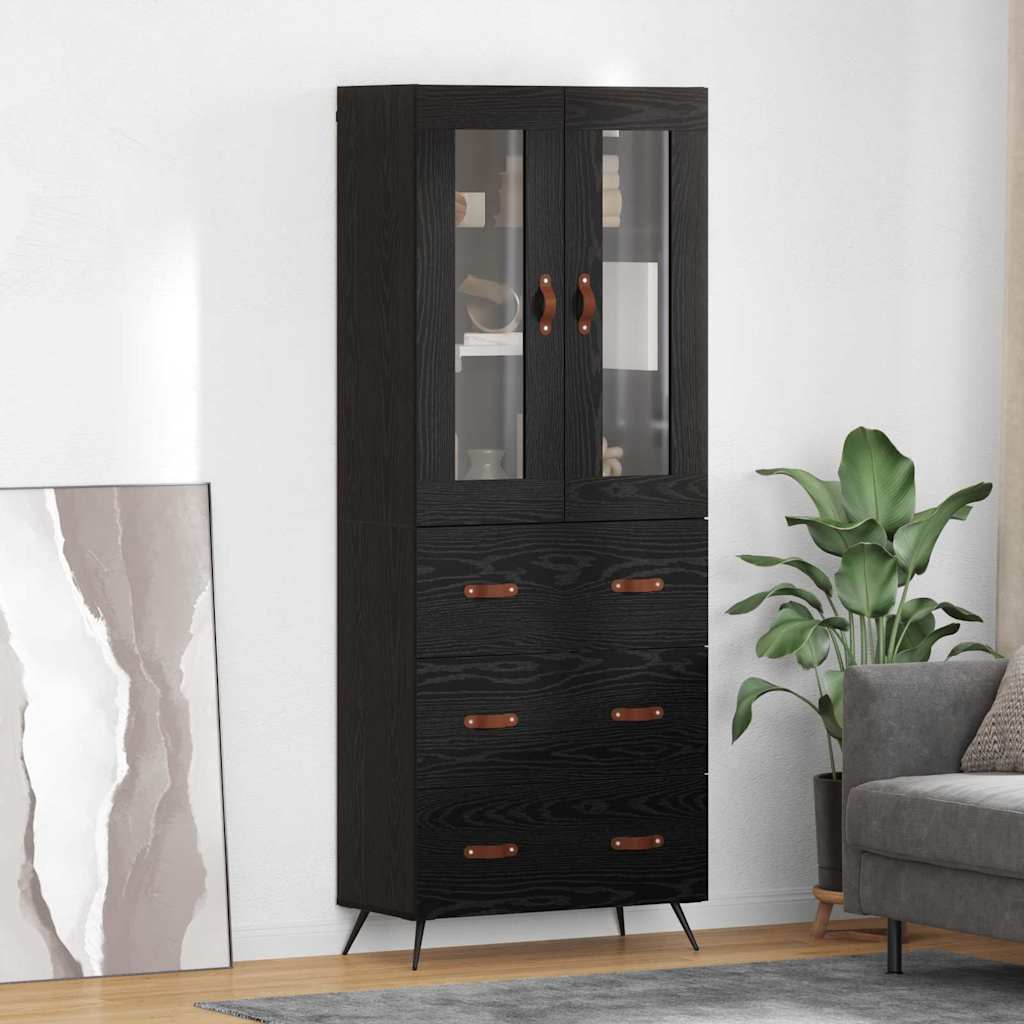 Hoge opbergkast met plank 2 pcs Zwart Eiken Bewerkt hout is nu te koop bij PeponiXL, paradijselijk wonen!