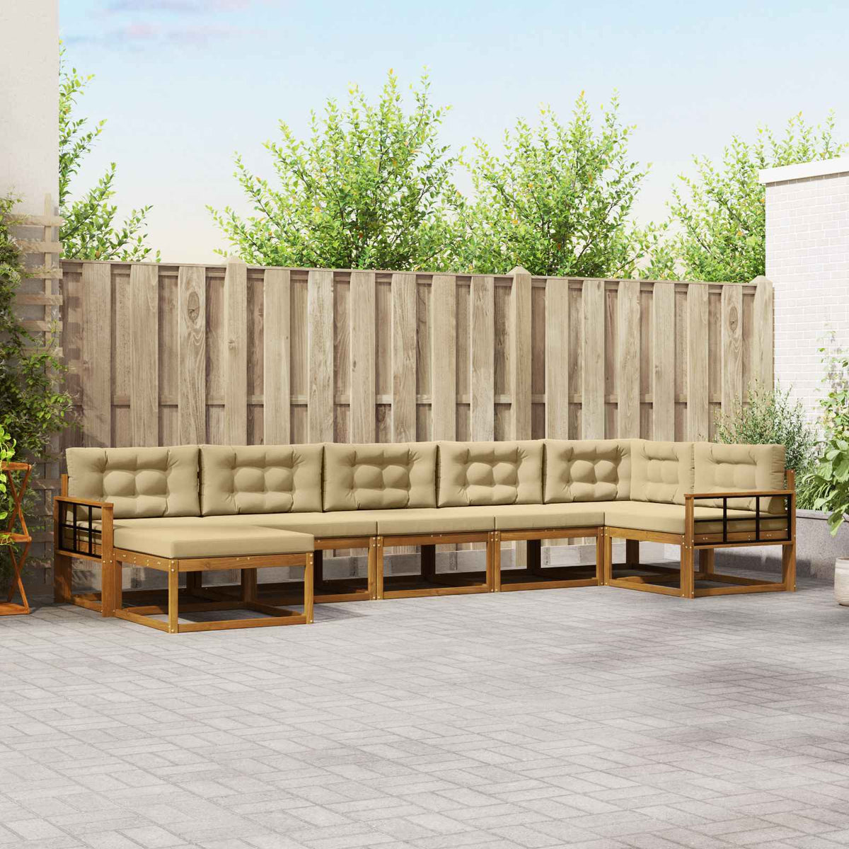 Buiten bankenset met kussen 7 pcs Natuurlijk en Beige is nu te koop bij PeponiXL, paradijselijk wonen!
