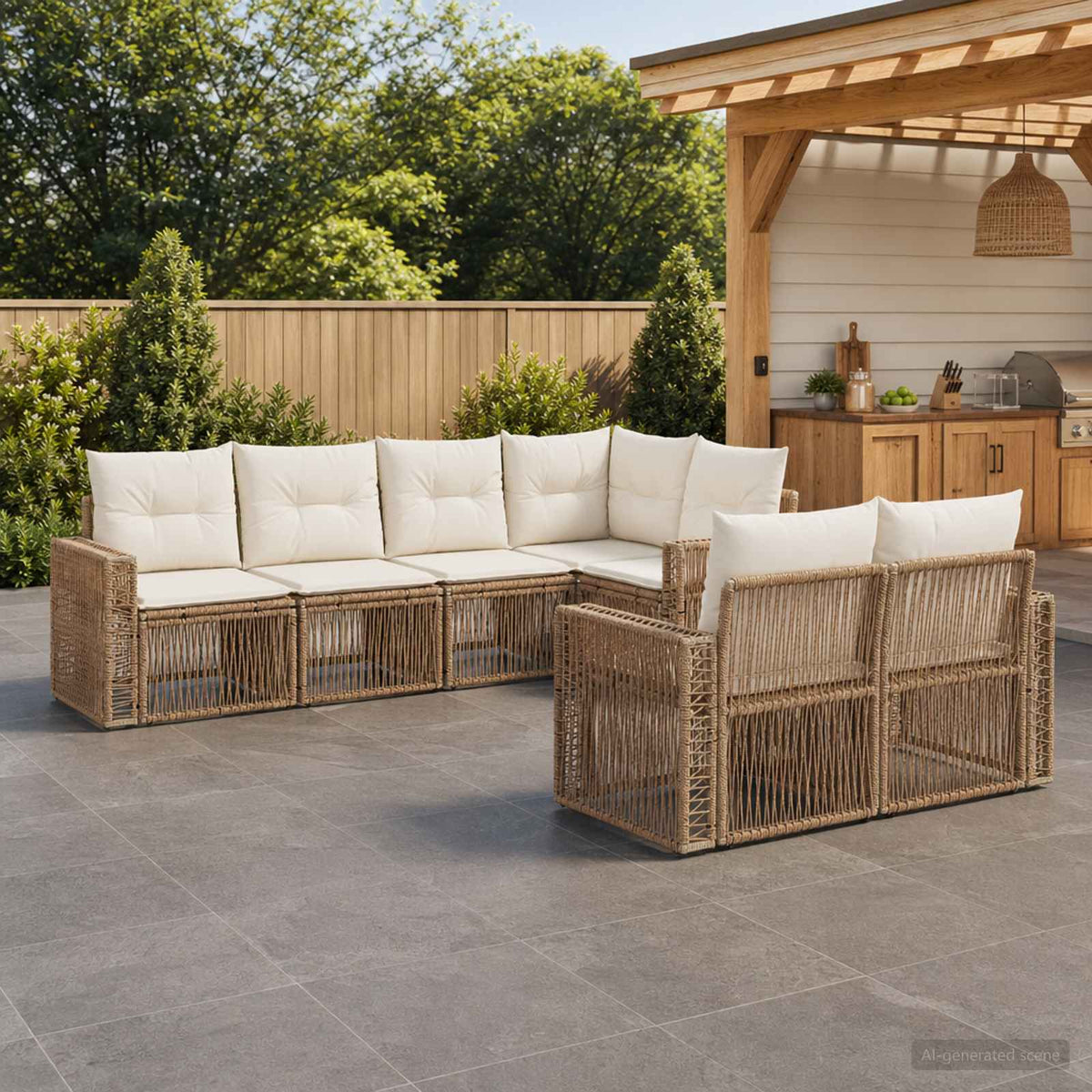 Tuinbankenset 7 st 7-Aantal zitplaatsen Beige en Crème Wit is nu te koop bij PeponiXL, paradijselijk wonen!