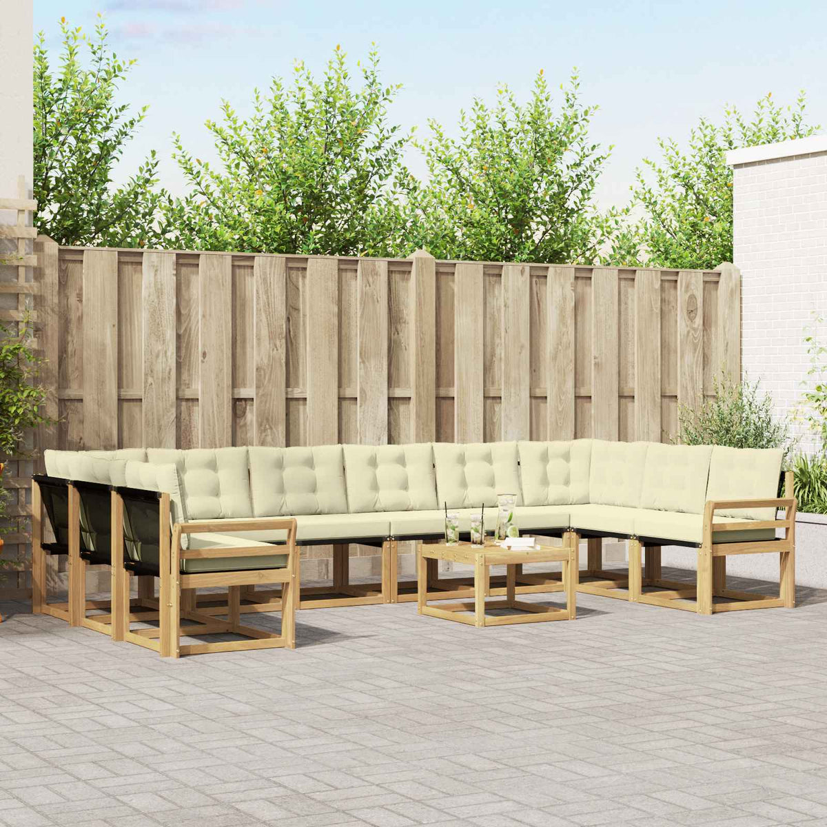 Buiten bankenset met kussen 11 pcs Wit en crèmekleurig is nu te koop bij PeponiXL, paradijselijk wonen!