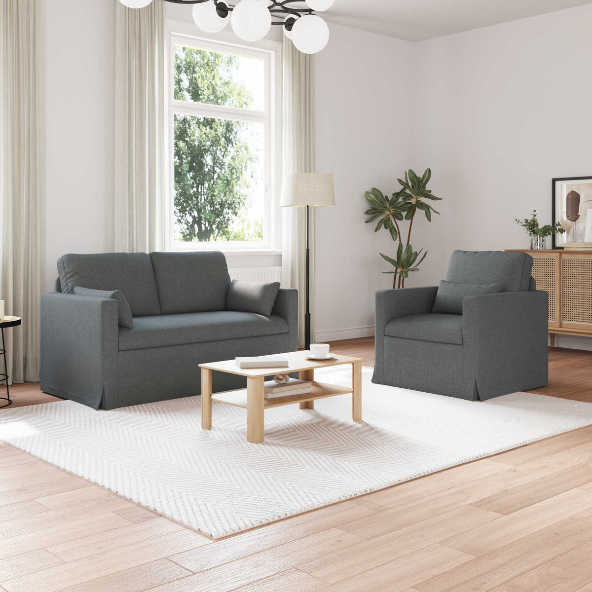 Bankstel 2 pcs Donkergrijs 139 x 78 x 80 cm Stof is nu te koop bij PeponiXL, paradijselijk wonen!