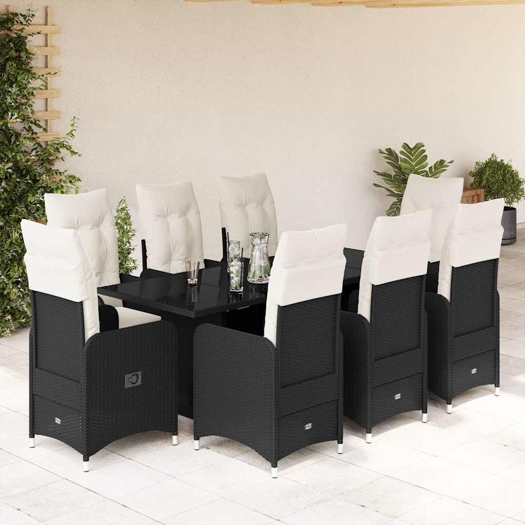 9-delige Bistroset met kussens poly rattan zwart is nu te koop bij PeponiXL, paradijselijk wonen!