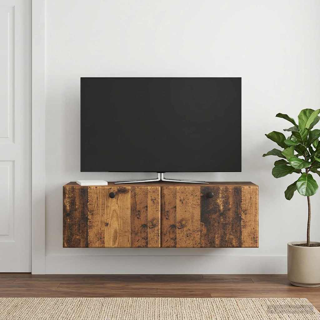 Wandbeugel TV-kast Oud hout 98 x 31 x 30 cm Bewerkt hout is nu te koop bij PeponiXL, paradijselijk wonen!