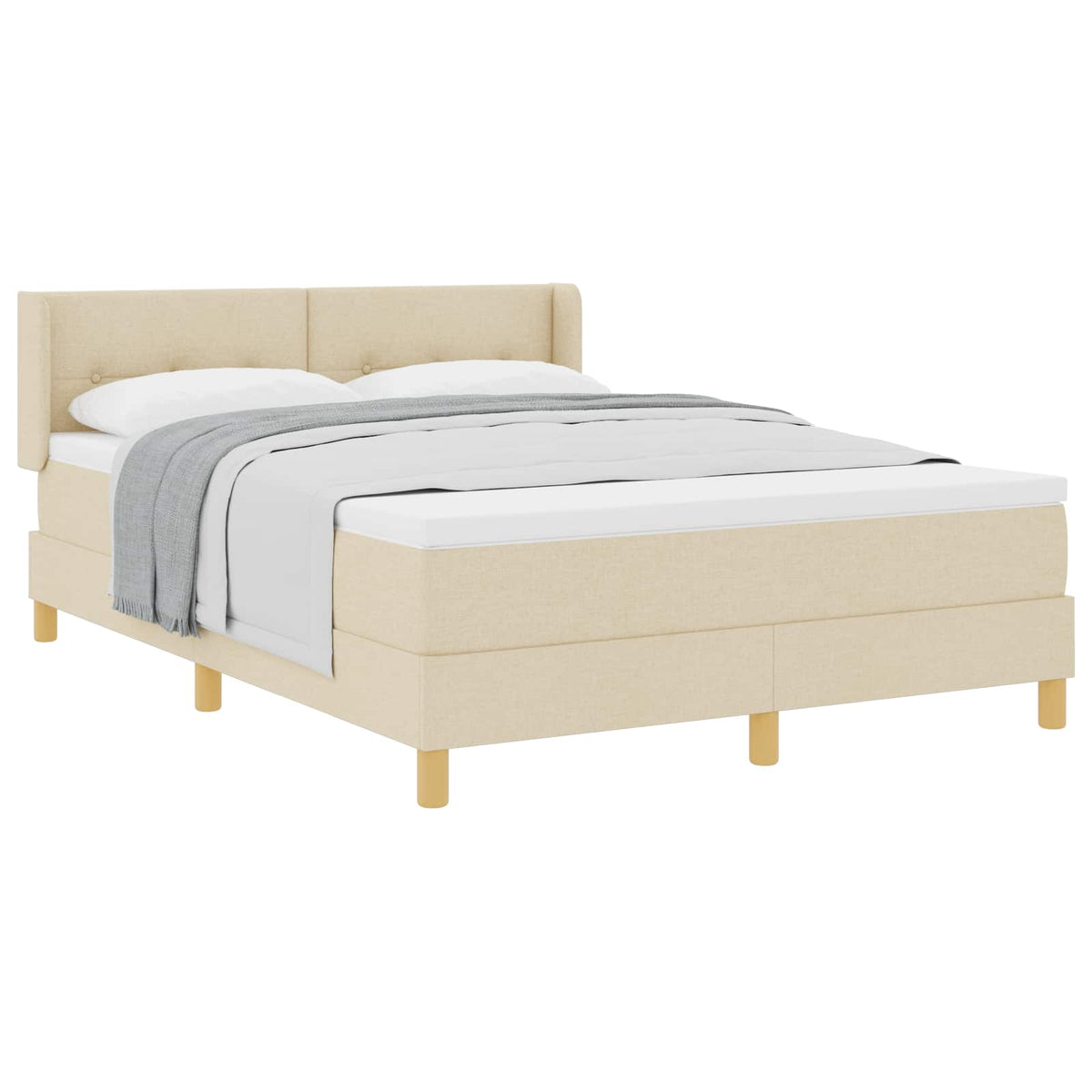 Boxspringbed met kussen met hoofdeinde Crème 200 x 140 cm Stof is nu te koop bij PeponiXL, paradijselijk wonen!