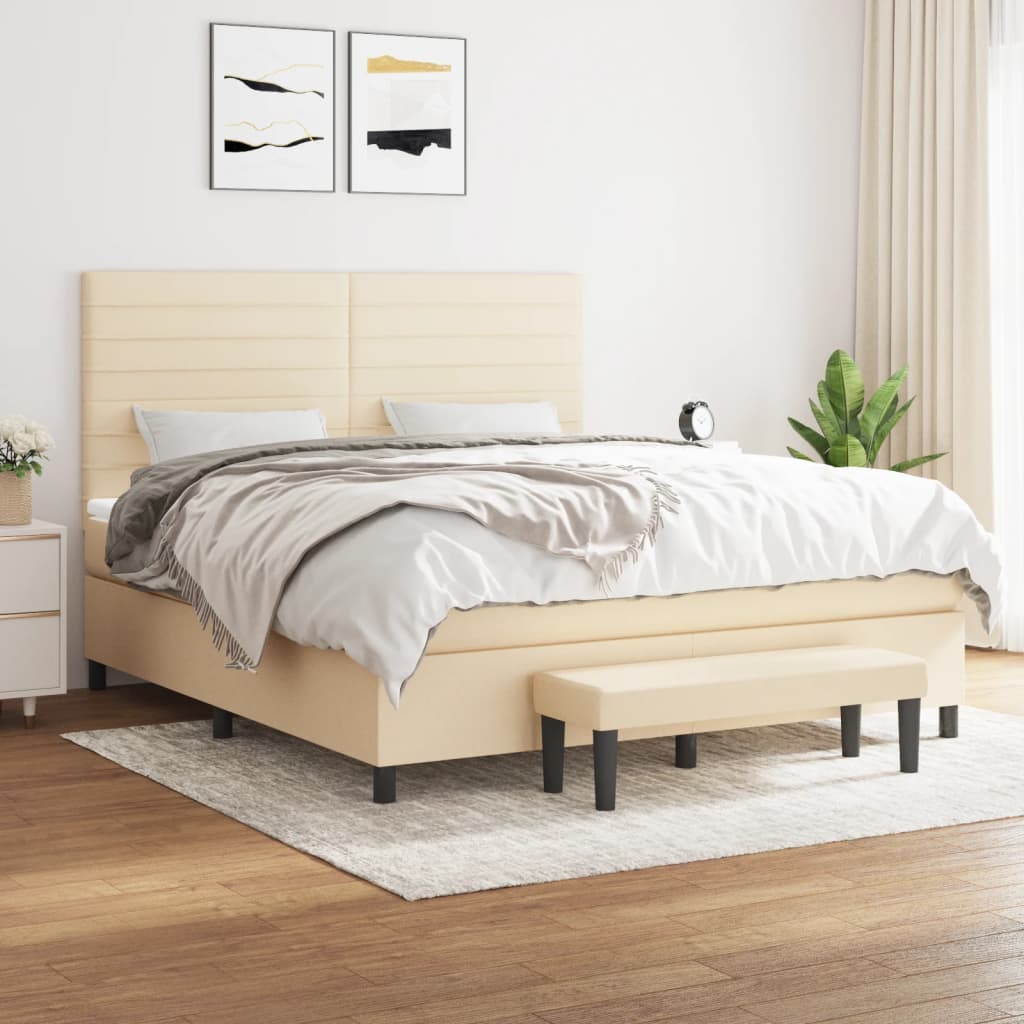 Boxspring met matras stof crèmekleurig 180x200 cm is nu te koop bij PeponiXL, paradijselijk wonen!