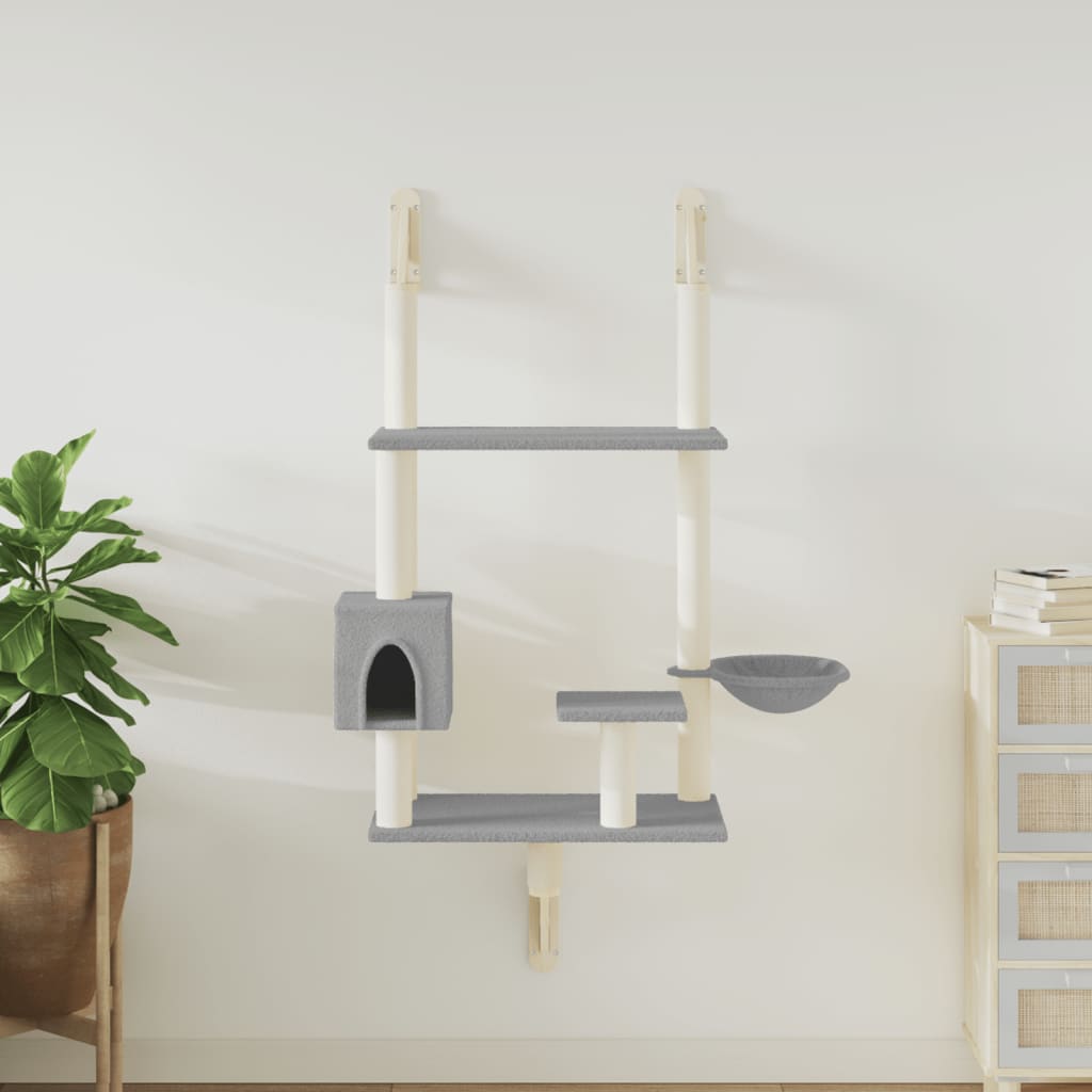 Kattenmeubel wandgemonteerd met krabpaal 153 cm lichtgrijs is nu te koop bij PeponiXL, paradijselijk wonen!