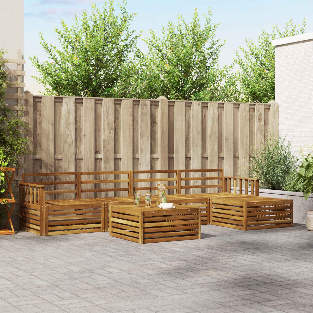 Buiten bankenset 6 pcs Naturel Massief Acaciahout is nu te koop bij PeponiXL, paradijselijk wonen!