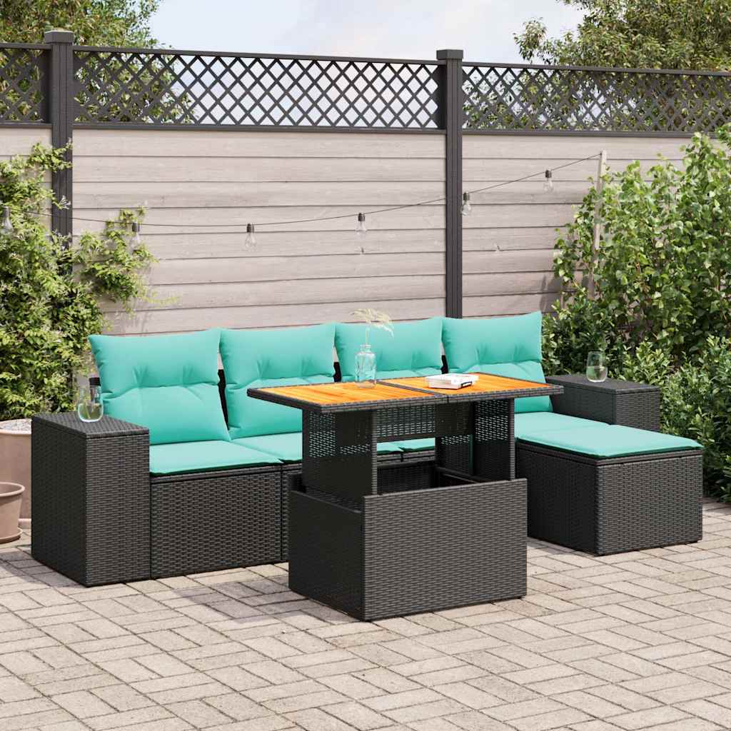6-delige Loungeset met kussens poly rattan zwart is nu te koop bij PeponiXL, paradijselijk wonen!