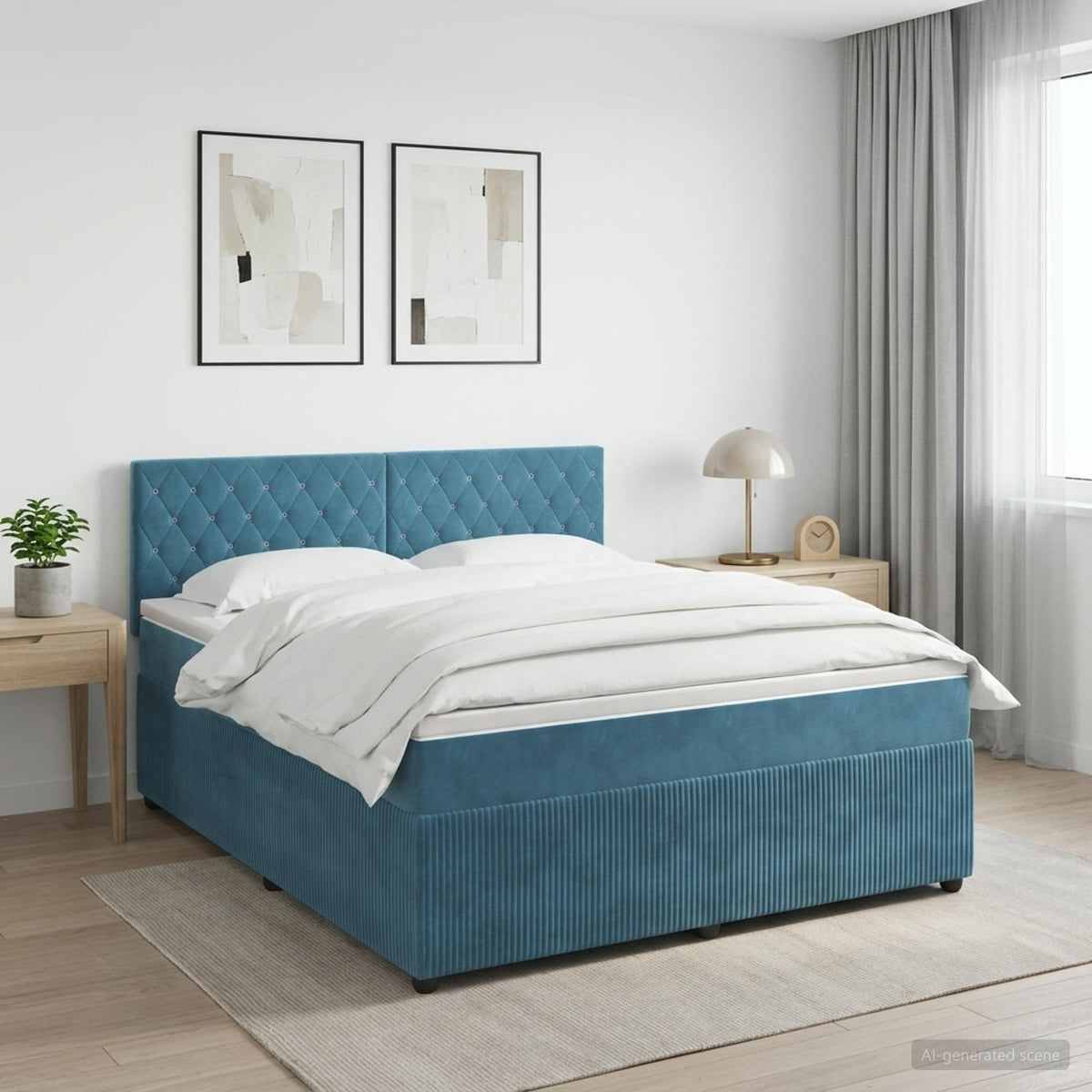 Boxspringbed met matras Donkerblauw 140 x 200 cm Fluweel is nu te koop bij PeponiXL, paradijselijk wonen!