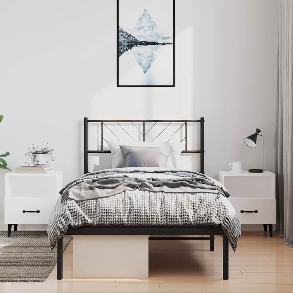 Bedframe met hoofdbord metaal zwart 100x190 cm is nu te koop bij PeponiXL, paradijselijk wonen!