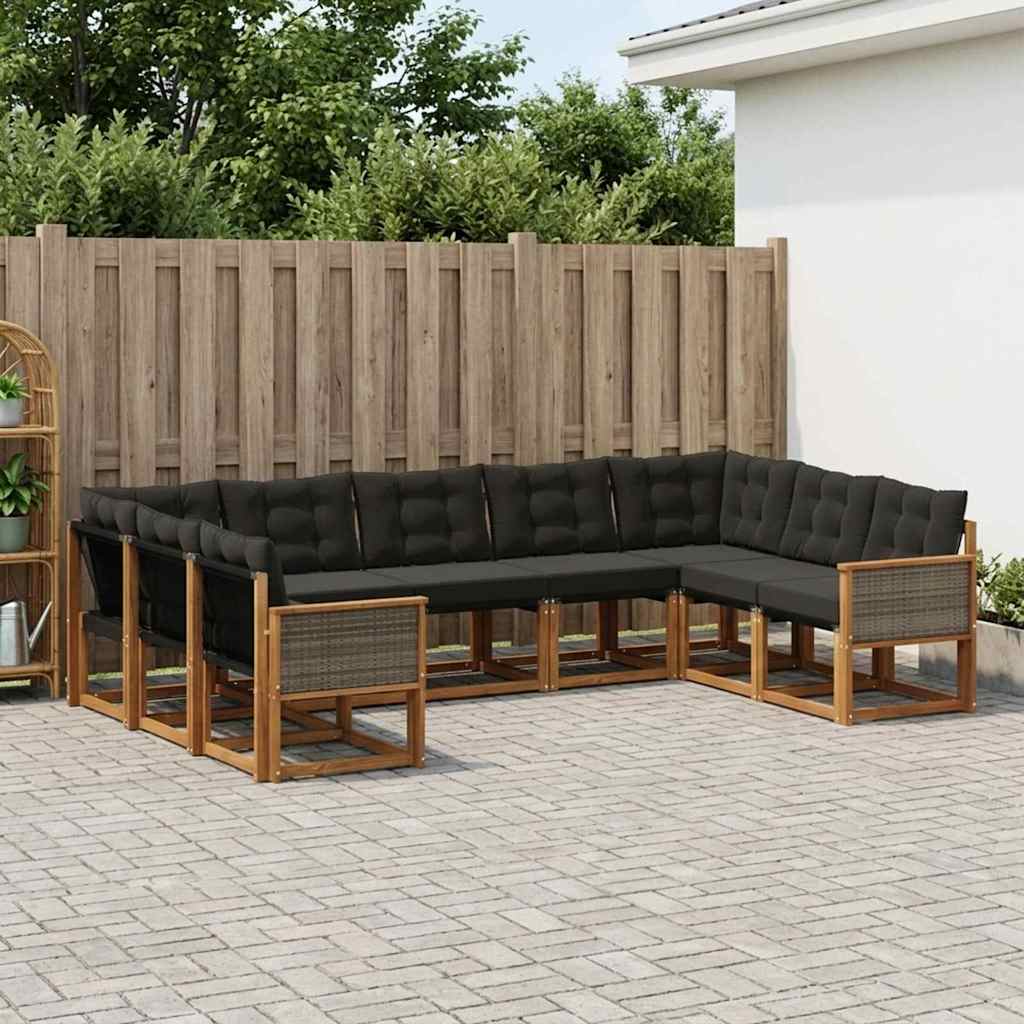 Buiten bankenset met kussen 9 pcs Naturel en Zwart is nu te koop bij PeponiXL, paradijselijk wonen!