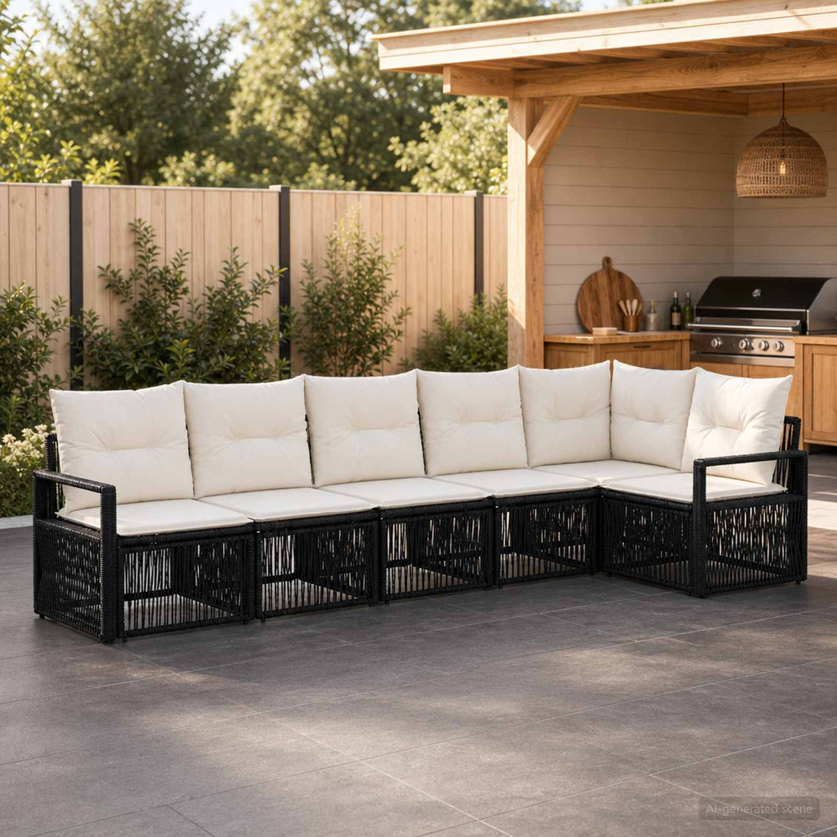 Tuinbankenset 6 pcs Zwart poly rattan is nu te koop bij PeponiXL, paradijselijk wonen!