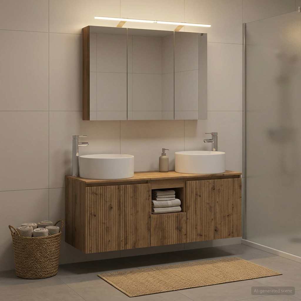 Badkamerkastenset 4 st Artisanaal eiken Bewerkt hout is nu te koop bij PeponiXL, paradijselijk wonen!