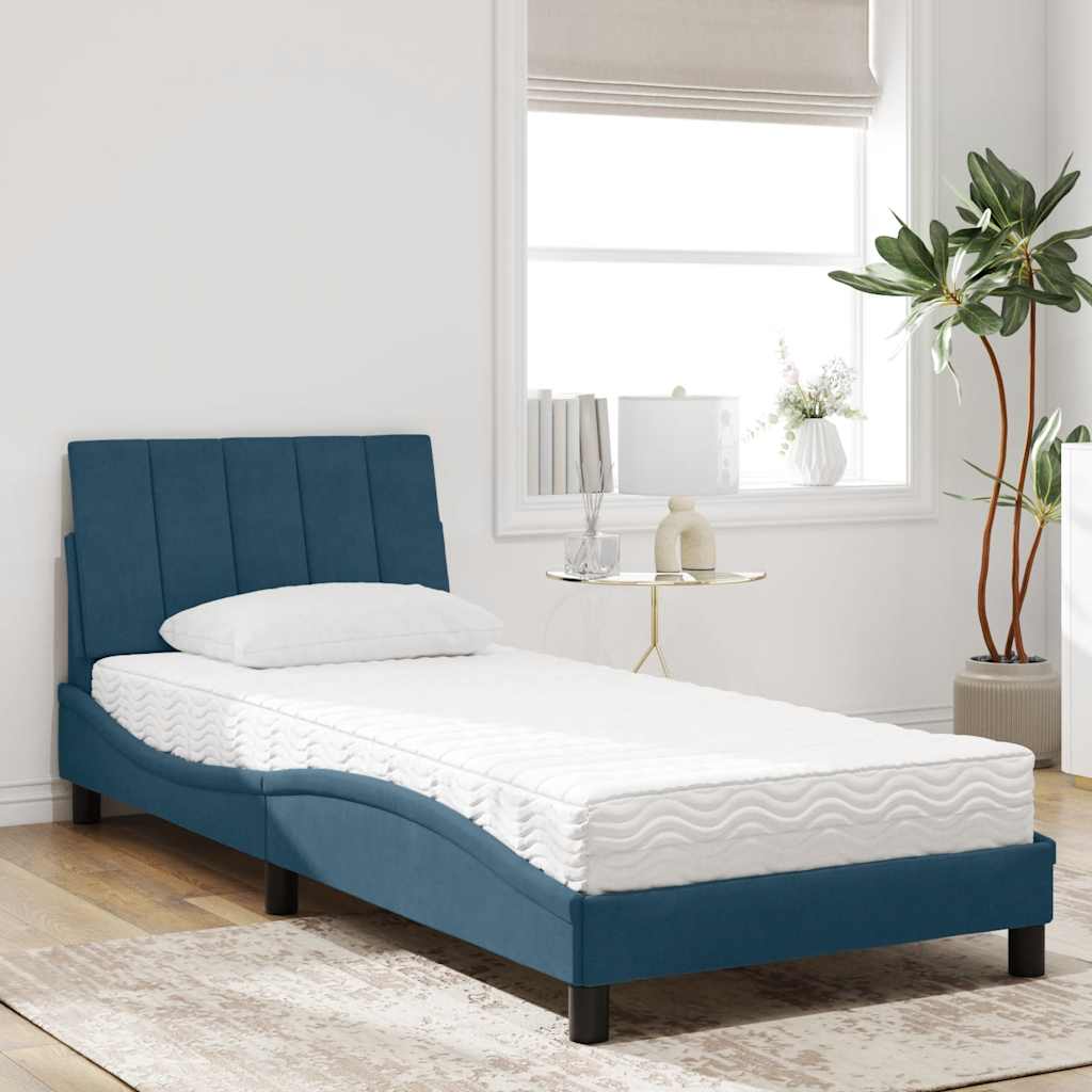 Bed met matras "Hanko" fluweel blauw 80x200 cm is nu te koop bij PeponiXL, paradijselijk wonen!