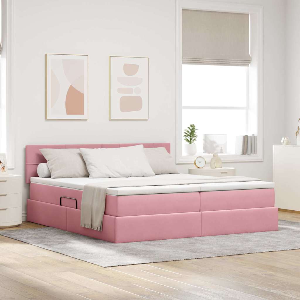 Bed met LED-stripverlichting Roze 180 x 200 cm Fluweel is nu te koop bij PeponiXL, paradijselijk wonen!