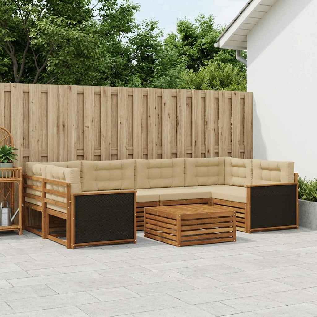 Buiten bankenset met kussen 7 pcs Natuurlijk en Beige Polyester is nu te koop bij PeponiXL, paradijselijk wonen!