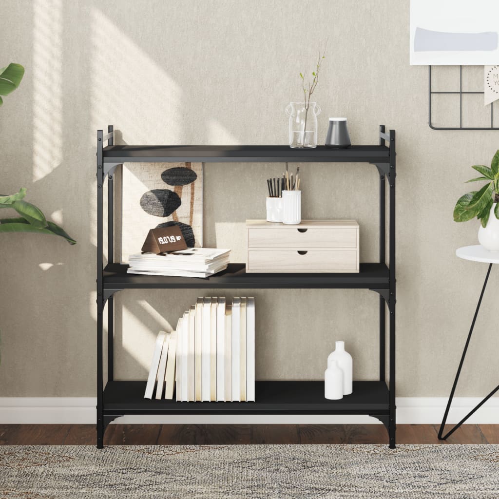 Boekenkast 3-laags 80x30x86 cm bewerkt hout zwart is nu te koop bij PeponiXL, paradijselijk wonen!