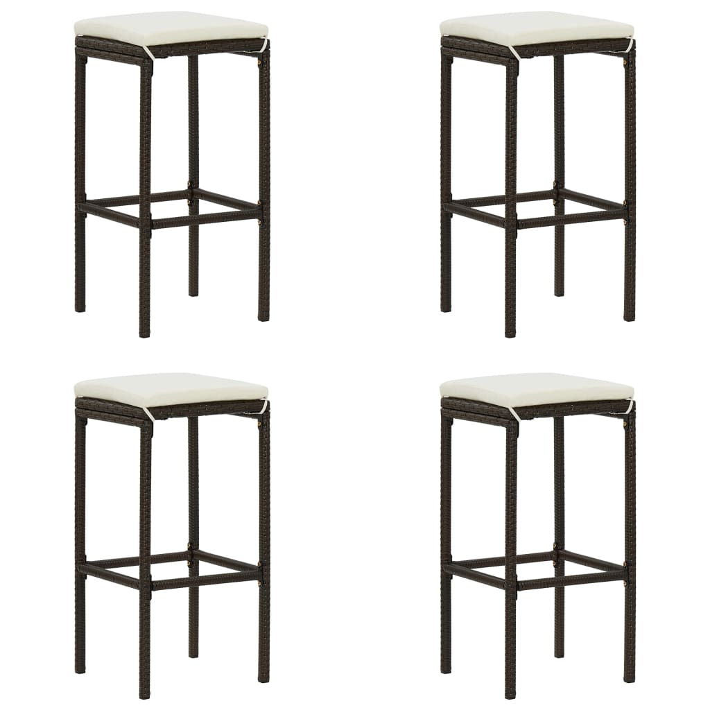 Barkrukken met kussens 4 st poly rattan bruin is nu te koop bij PeponiXL, paradijselijk wonen!