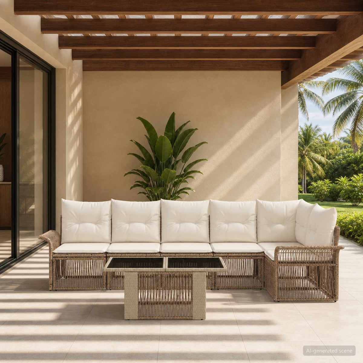 Tuinbankenset 7 st Beige en Crème Wit poly rattan is nu te koop bij PeponiXL, paradijselijk wonen!