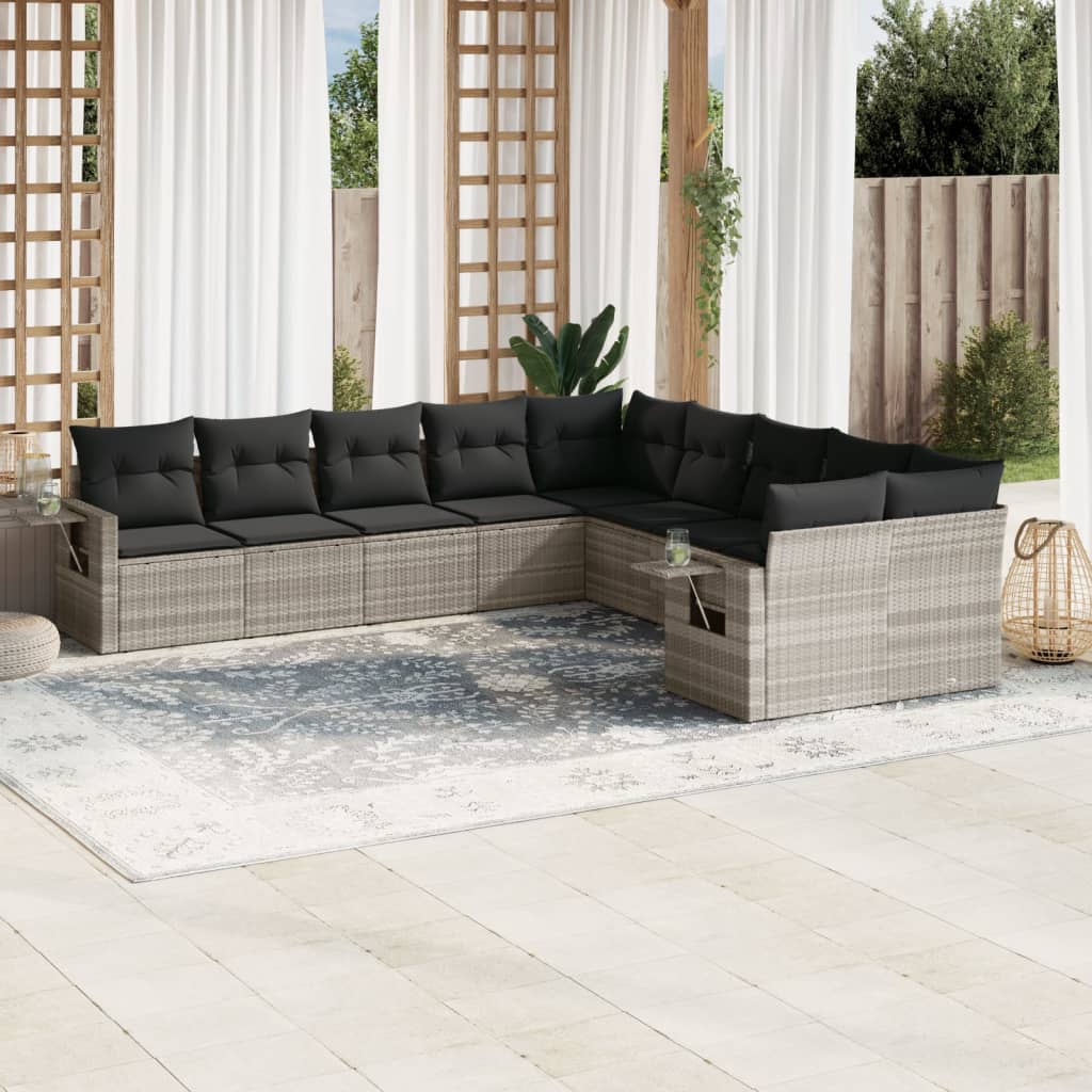10-delige Loungeset met kussens poly rattan lichtgrijs is nu te koop bij PeponiXL, paradijselijk wonen!