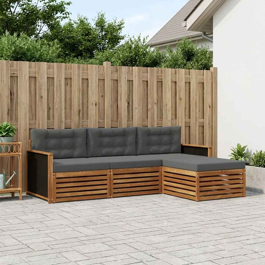Buiten bankenset 4 pcs Natuurlijk en Antraciet Polyester is nu te koop bij PeponiXL, paradijselijk wonen!