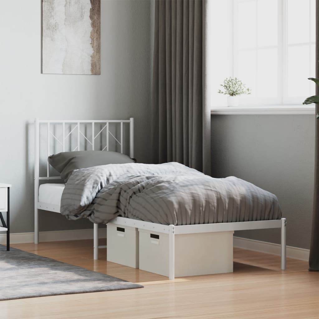 Bedframe met hoofdbord zonder matras metaal wit 75x190 cm is nu te koop bij PeponiXL, paradijselijk wonen!