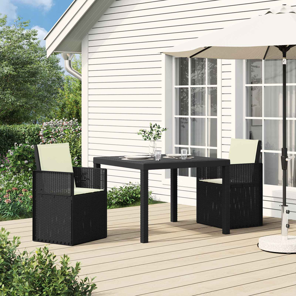 Tuin eettafelset met kussen 3 pcs Antraciet- en crèmekleurig PP is nu te koop bij PeponiXL, paradijselijk wonen!