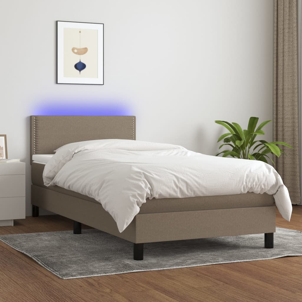 Boxspring met matras en LED stof taupe 80x200 cm is nu te koop bij PeponiXL, paradijselijk wonen!