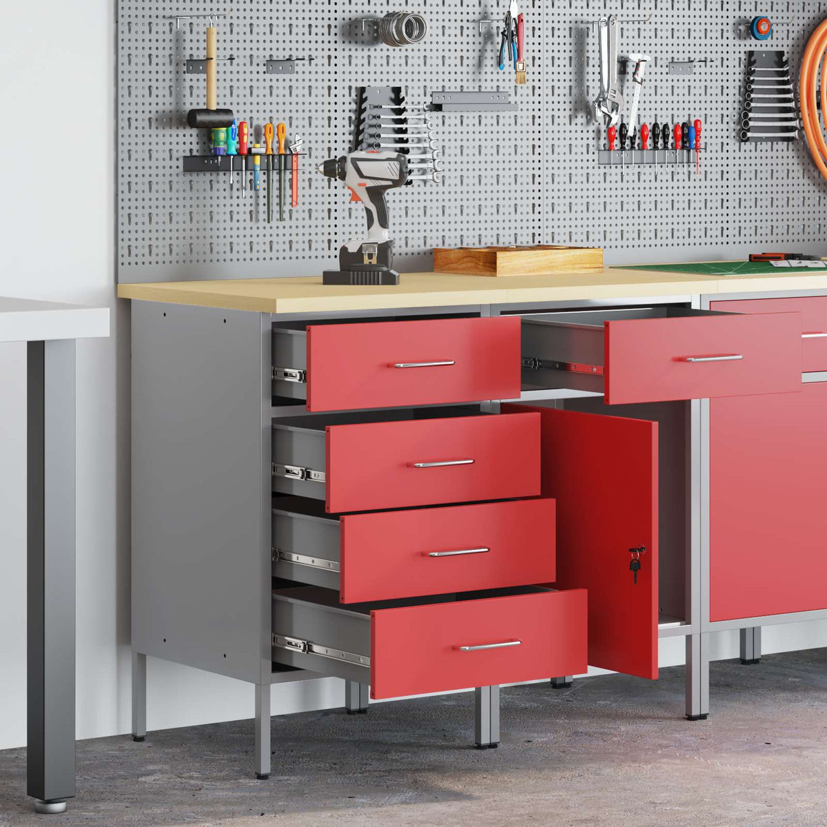 Werk kast met lade 2 pcs Rood en Grijs 100 x 55 x 85 cm is nu te koop bij PeponiXL, paradijselijk wonen!