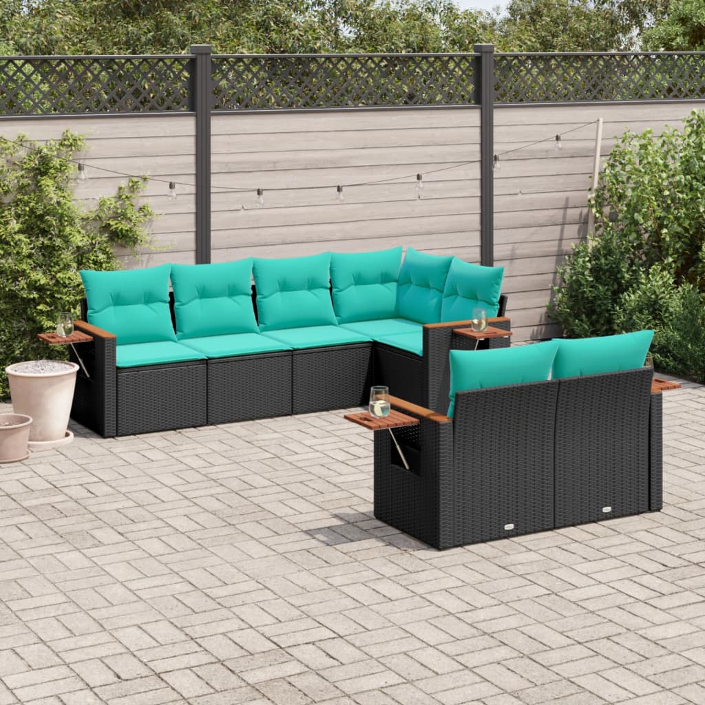 7-delige Loungeset met kussens poly rattan zwart is nu te koop bij PeponiXL, paradijselijk wonen!