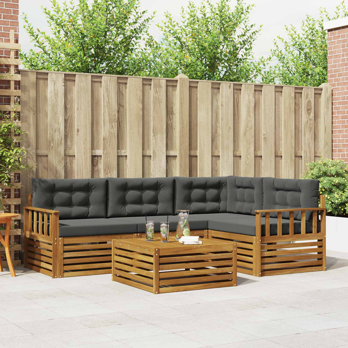 Buiten bankenset met kussen 5 pcs Natuurlijk en Antraciet is nu te koop bij PeponiXL, paradijselijk wonen!