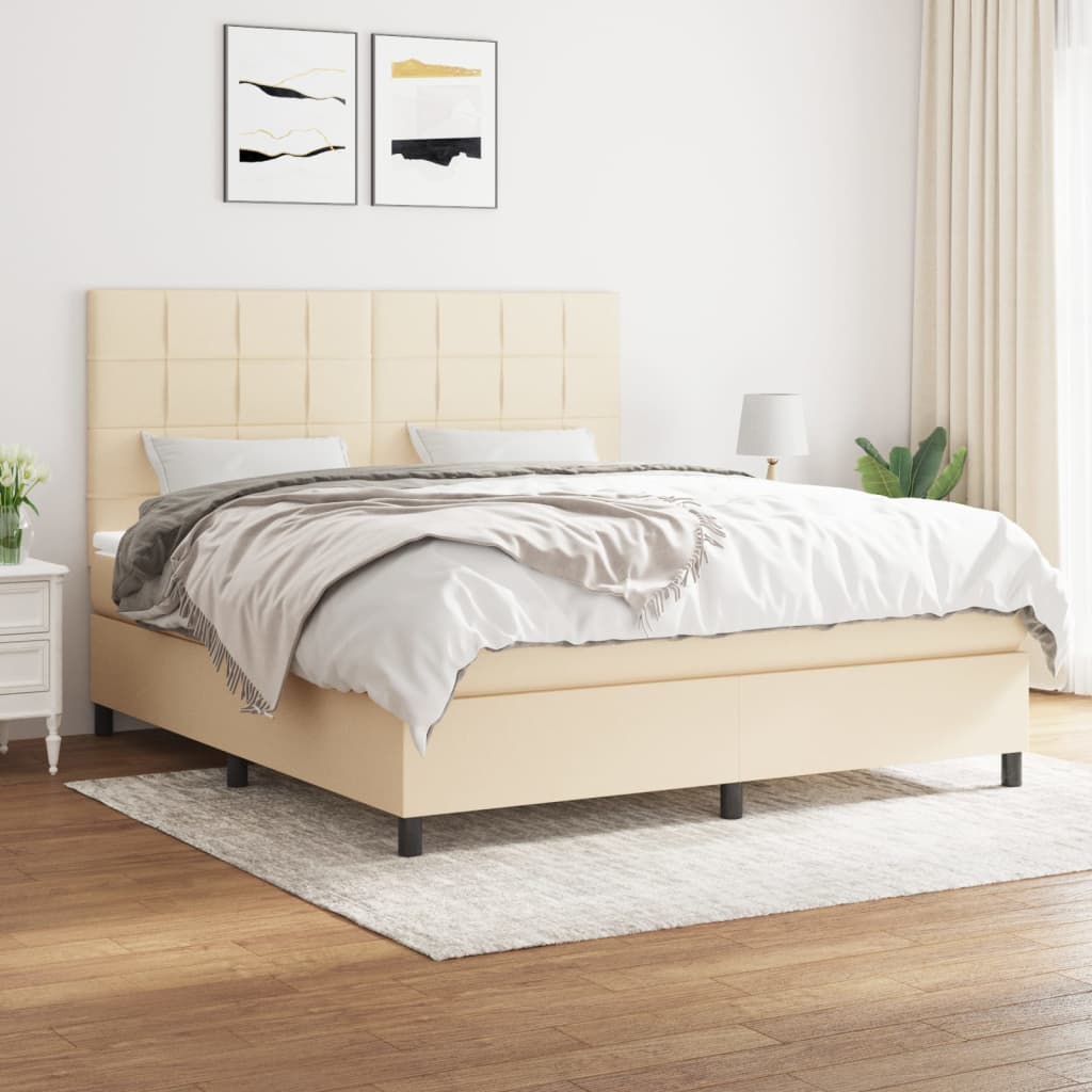 Boxspring met matras stof crèmekleurig 180x200 cm is nu te koop bij PeponiXL, paradijselijk wonen!